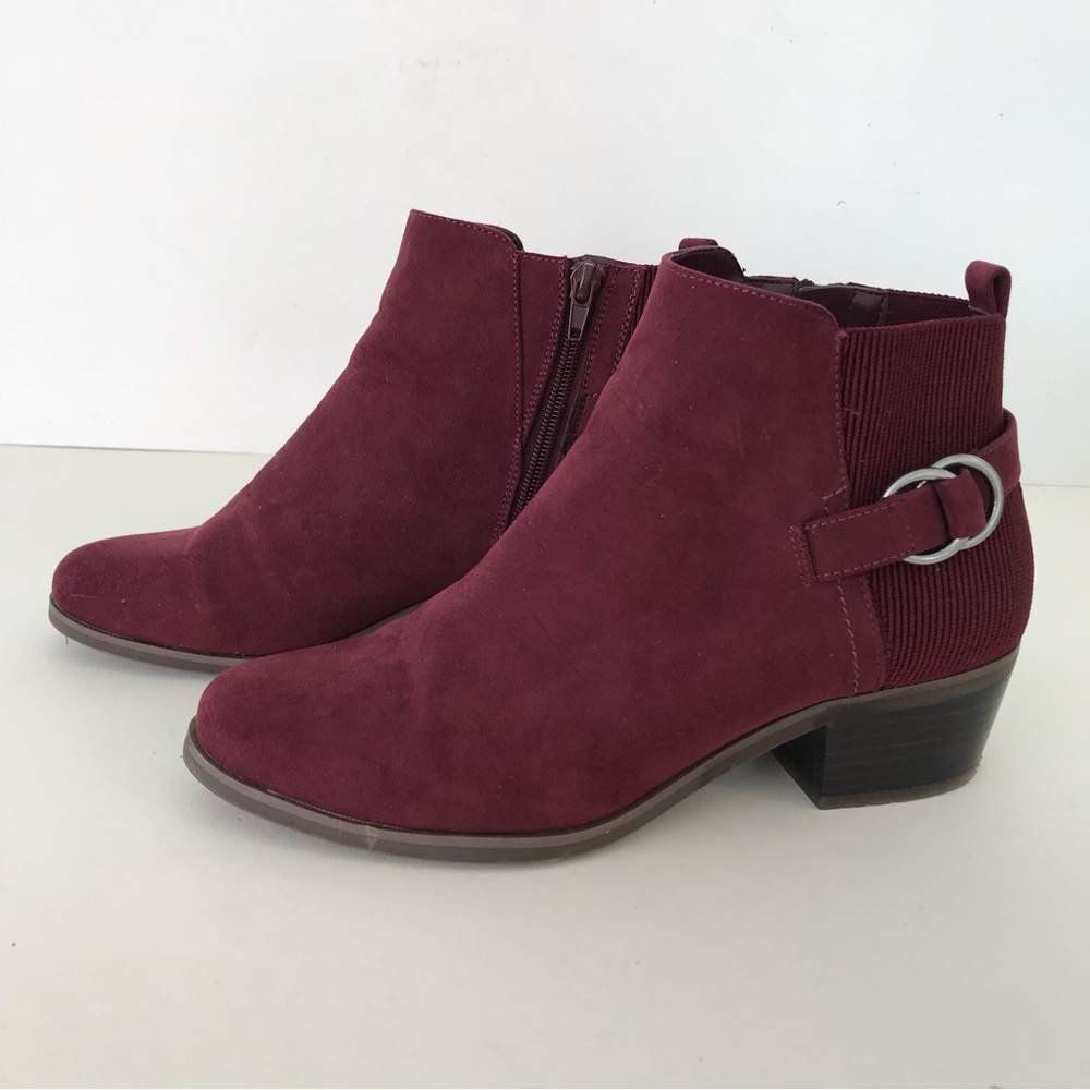 Market Spruce Ankle Boots Shoes Burgundy Suede size 8.5 Stacked Wood Heel